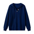 thumbnail image 6 of Perfectbot Women Waffle Knit Henley Hoodie, Long Sleeve Drawstring Pullover Fall Casual Sweatshirt, 6 of 6