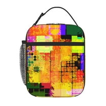 TEQUAN Portable Lunch Bag, Abstract Squares Aesthetics Pattern Reusable Insulated Lunch Box for Travel Work School Picnic