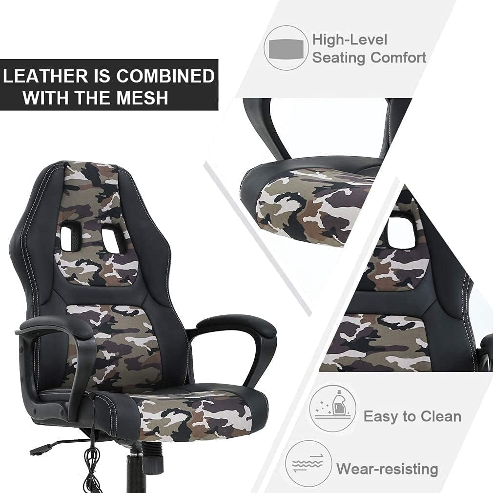 Dkelincs Gaming Chair Massage Computer Chair Ergonomic Video Game Chairs, Adjustable Office Desk Chair with Lumbar Support & Armrest for Teens & Children, Camo