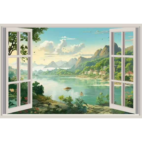 Self Adhesive Window Wall Mural | 3D Landscape Vinyl Sticker | Peel & Stick Wall Décor for Home, Office & Bedroom Walls Pack Of 1