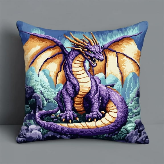 DIY Latch Hook Kits Fantasy Dragon Animal Latch Hook Kits Pillow DIY Handmade Cushion Crochet Yarn Embroidery Set Pillowcase 43x43cm