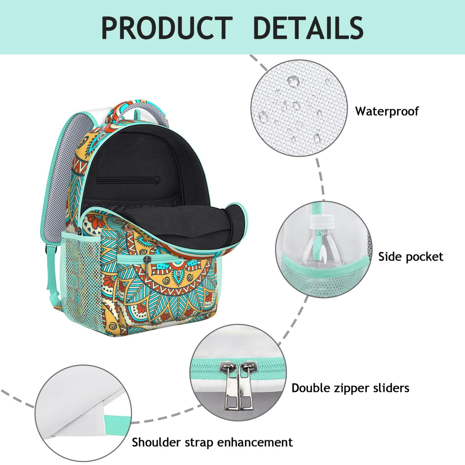 Spiritual Floral Mandala Backpack - Lightweight Durable Bookbag with Padded Straps