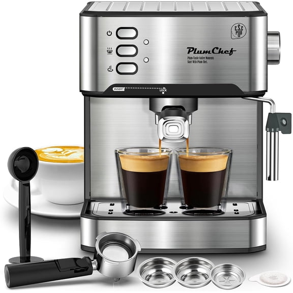 20 Bar Professional Espresso Machine, Compact Home Coffee Maker with Milk Frother Steam Wand, 54oz Water Tank, Low Noise Fast Brewing for Cappuccino Latte