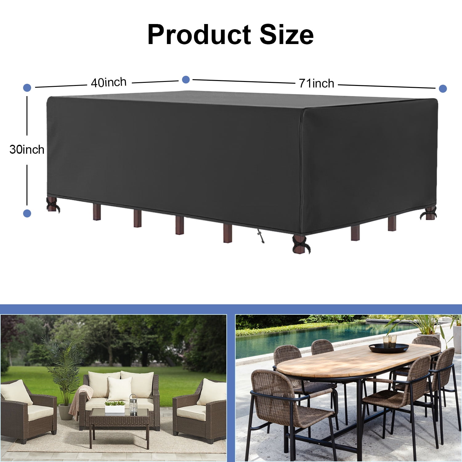 Hootek Patio Furniture Covers, 71×47 Outdoor Furniture Cover Waterproof, Heavy Duty Oxford Patio Table Cover for Outdoor Table, Chair, Sofa, Desk (Black 71"L×47"W×30"H)
