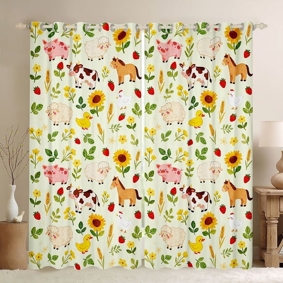 Feelyou Farm Sheep Animal Curtains Pack of 2 (42x84 Each), Sunflower Curtains Blackout