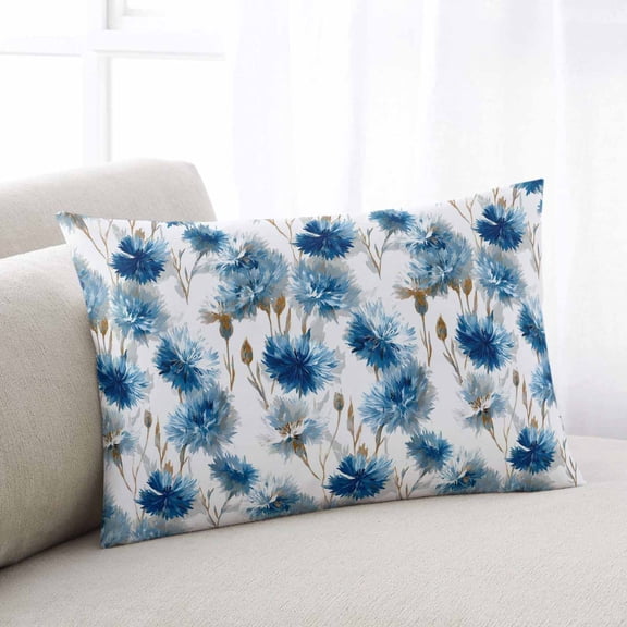 Blue Floral Throw Pillow Covers, Vintage Cornflower Leaves Rustic Plants Soft Breathable Pillow Cases with Invisible Zipper for Sleeping, Body Pillowcases for Couch Bed Sofa Chair 24x36 Inches