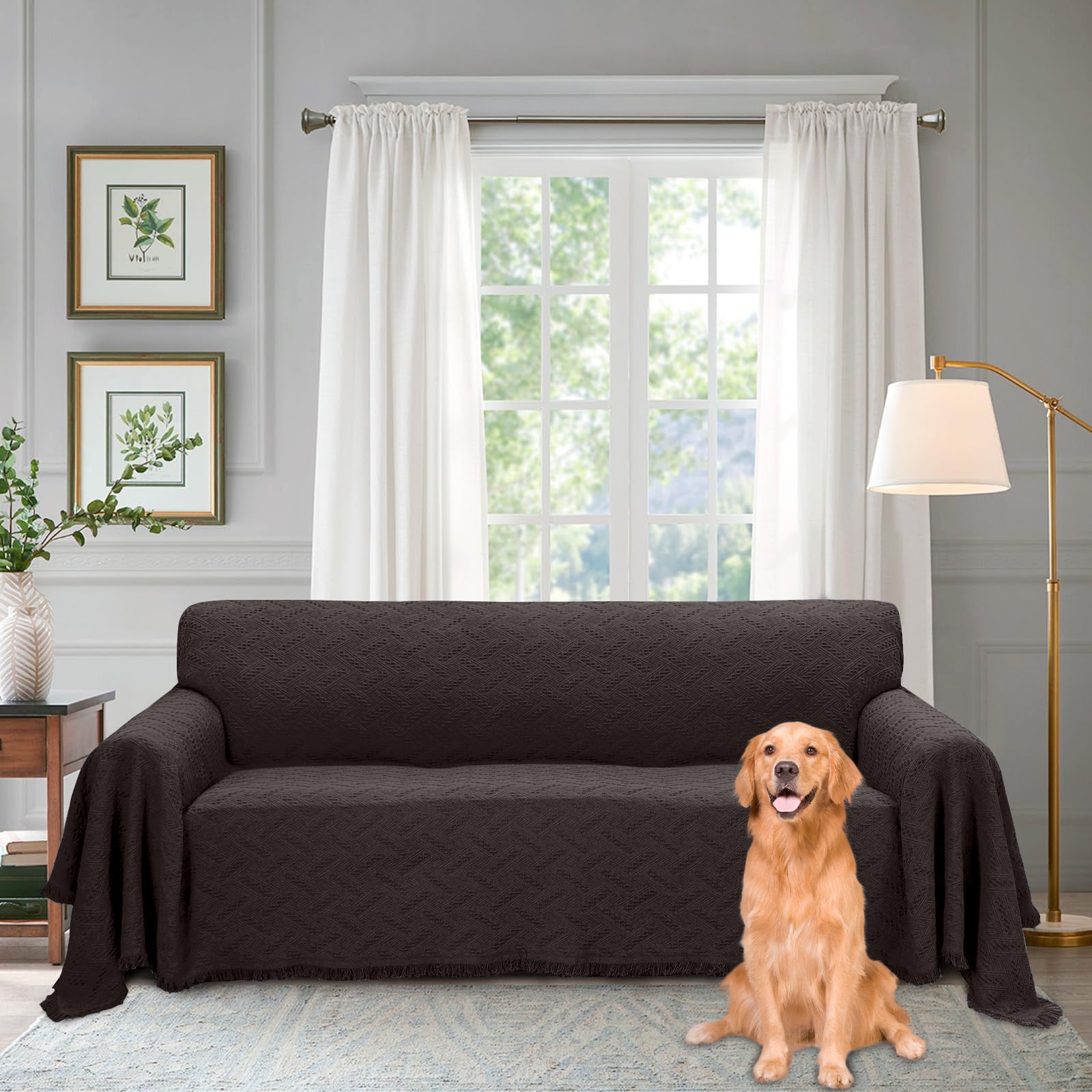 Sanmadrola Sofa Cover, Couch Covers for 2 Cushion Couch Sofa, Sectional Couch Covers for L Shaped Couch Cover, Living Room Sofa Throws Sofa Slipcovers for Pets, Kids (71"x 102",Loveseat, Chocolate)