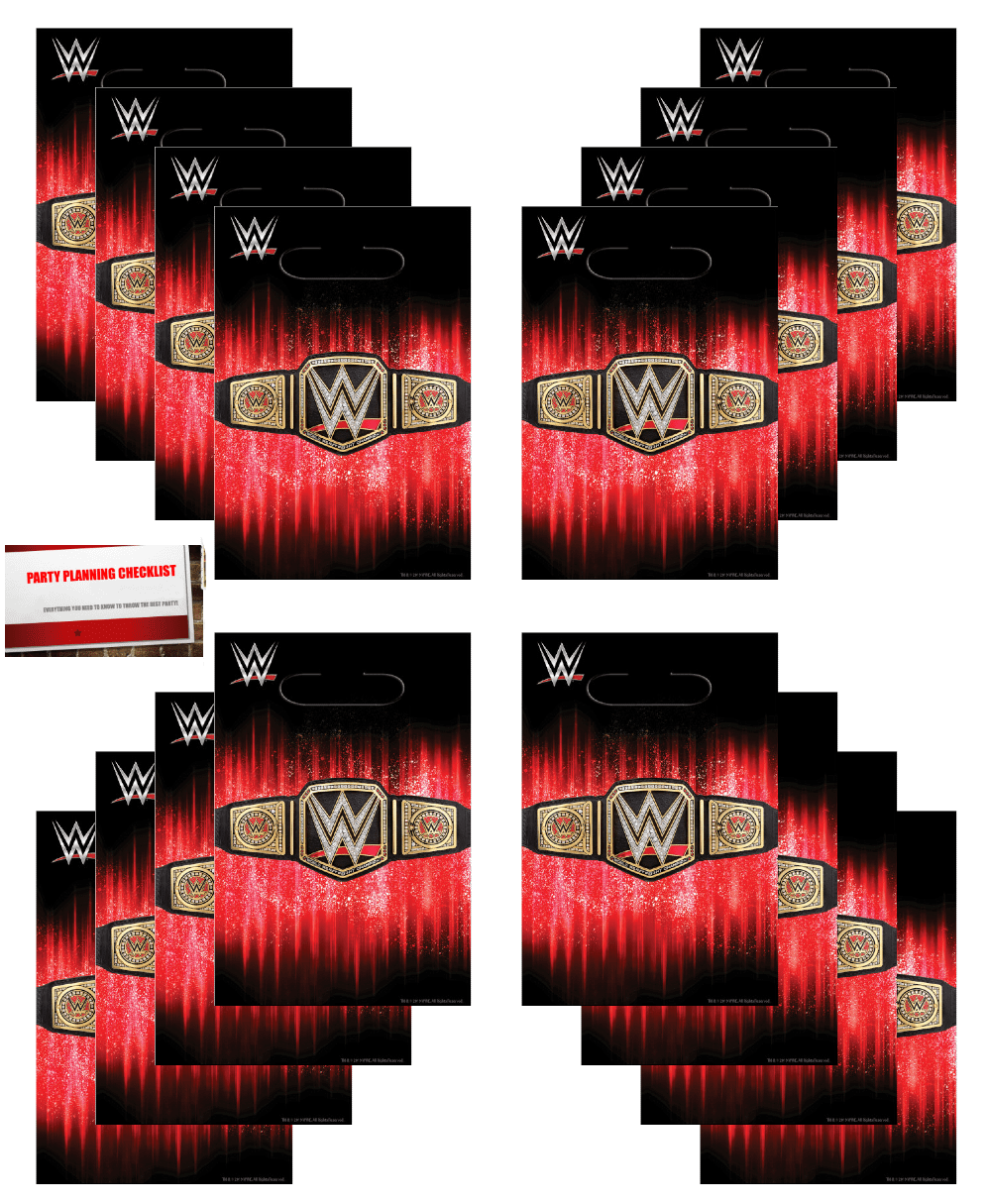 WWE Party 16 Pack Plastic Loot Treat Candy Favor Bags (Plus Party