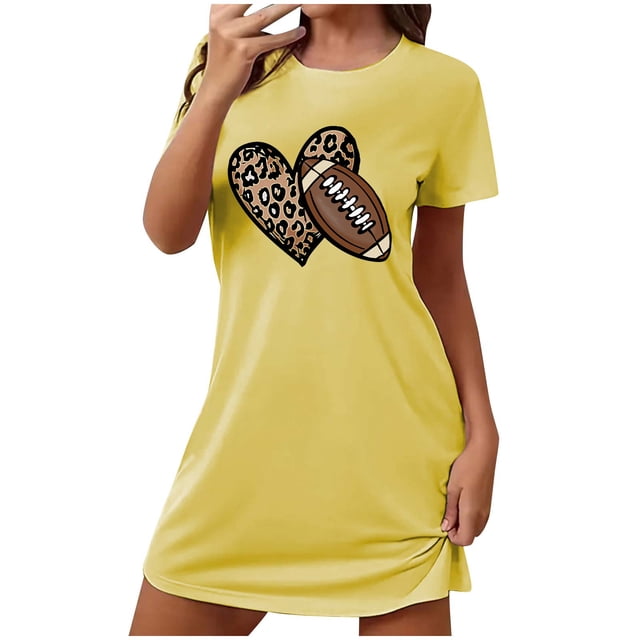 Chemise de Nuit Courte pour Femmes, Robe de Nuit Grande Taille avec Imprimé Poitrine, Chemise de Nuit à Manches Courtes Coupe Ample, Pyjama Décontracté à Col Rond pour Dormir et Se Détendre