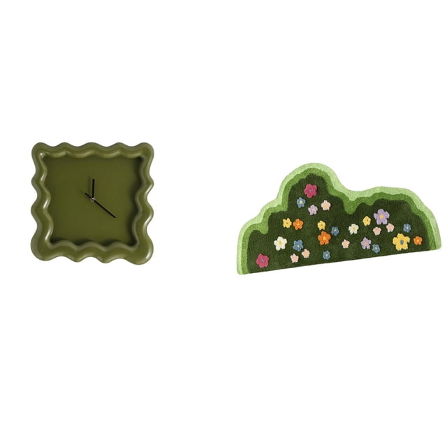 Reloj de pared,Reloj de pared decorativo para baño y dormitorio.,Alfombra de piso,Alfombra de piso irregular,suave y moderna.,Alfombra de flores y plantas,alfombra de noche antideslizante y