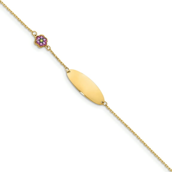 Primal Gold 14 Karat Yellow Gold Children's Enamel Flower with 0.5 Inch Extension ID Bracelet