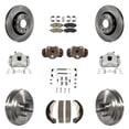 thumbnail image 1 of Transit Auto Front Rear Disc Brake Caliper Rotors Drums Semi-Metallic Pads Shoe Wheel Cylinders and Hardware Kit (11Pc) for Car Chevrolet Aveo Pontiac Aveo5 Wave G3 Wave5 with Hub Assembly KC8-101737N, 1 of 11