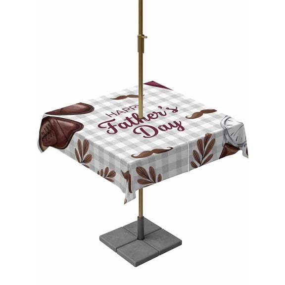 Square Outdoor Tablecloth with Umbrella Hole Brown Plaid Father's Day Outside Table Cloth Waterproof Patio Table Cover Checkered Farmhouse Art Zipper Tablecloths for Picnic Party Camping 54x54 Inch