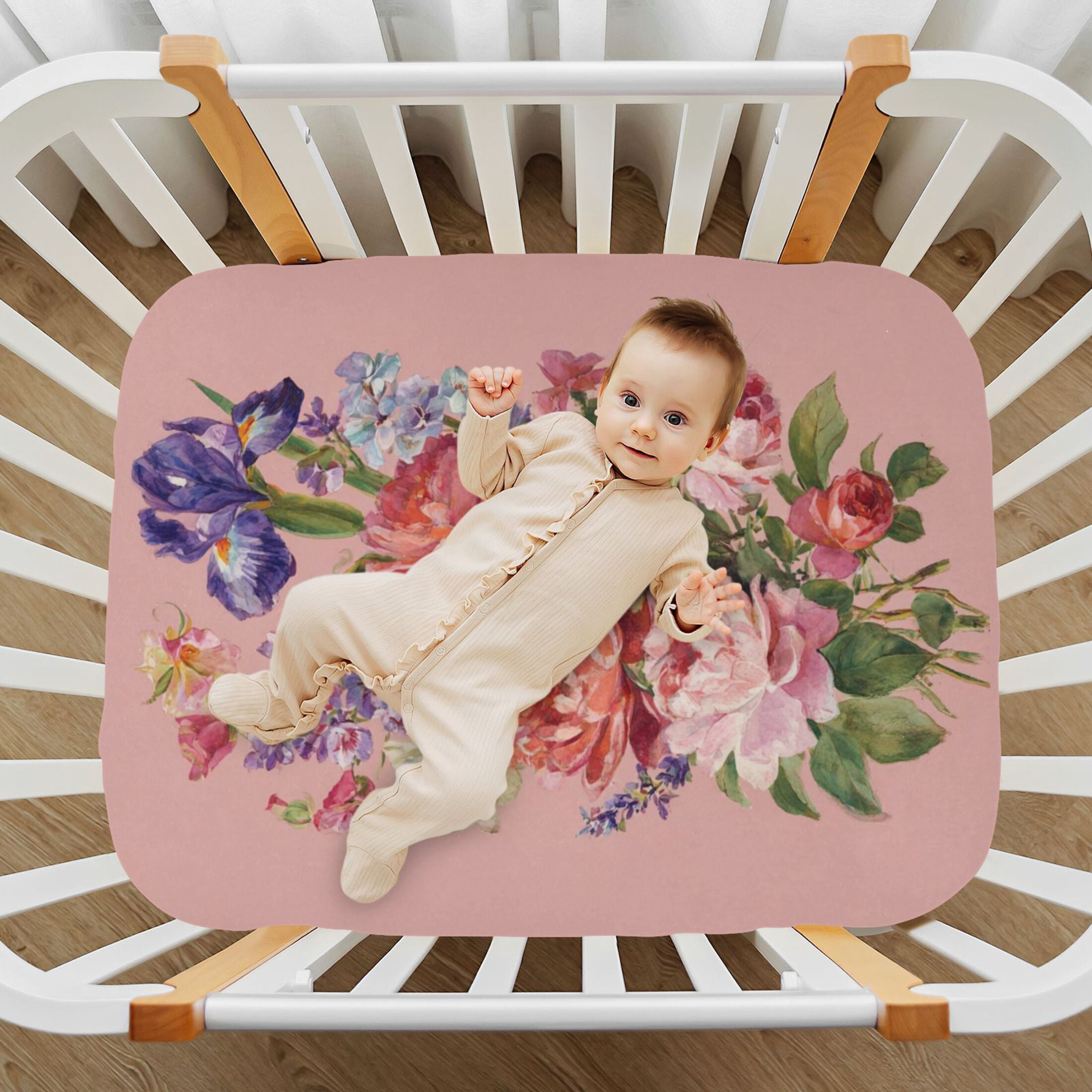 Baby Essentials 52”x 28”- Standard Cotton-like Modal Elastic- Floral Painting Patterns Design Crib Sheets for Newborns and Toddlers
