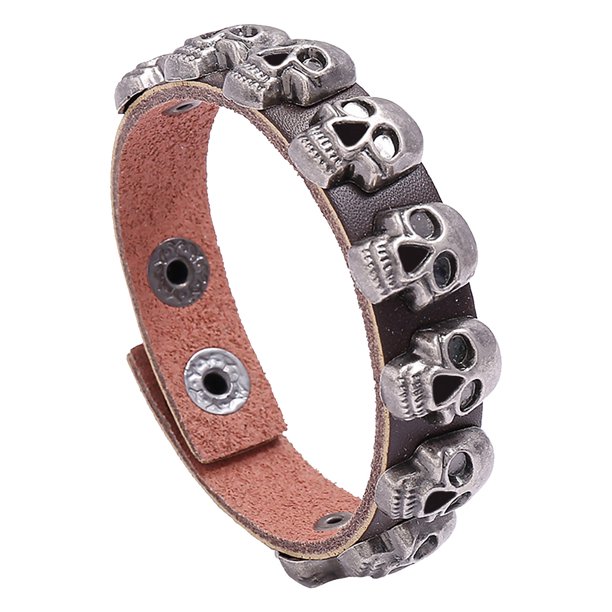 Pulsera auténtica de cuero negro y acero inoxidable para hombre con hebilla de cinturón gótica para motociclistas