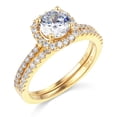 thumbnail image 2 of Wellingsale Ladies Solid 14k Yellow Gold Polished CZ Cubic Zirconia Round Cut Halo Engagement Ring with Side Stones and Matching Band Bridal Set - Size 6, 2 of 8