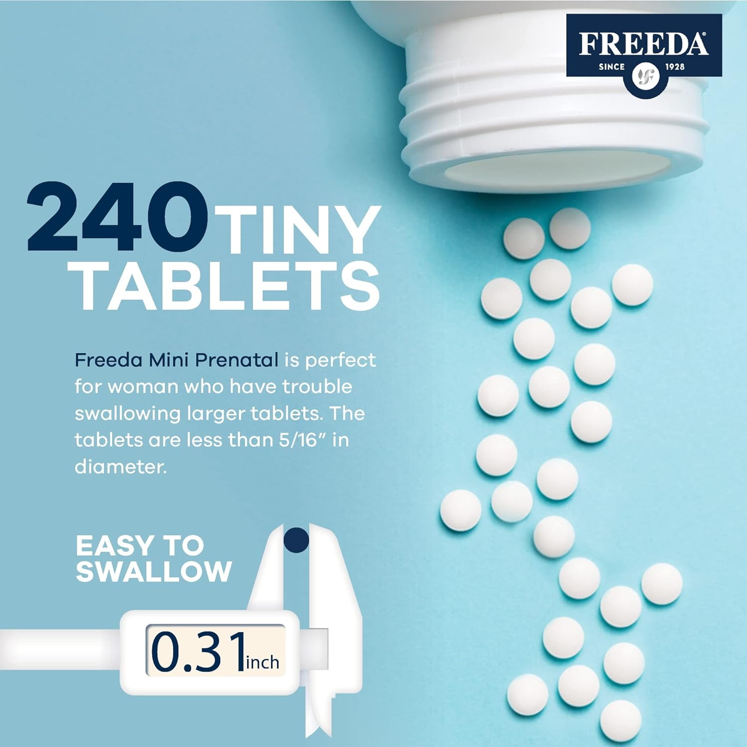 Freeda Mini Prenatal Vitamin Tablets with Iron, Folic Acid, and Vitamin D, 240 Count