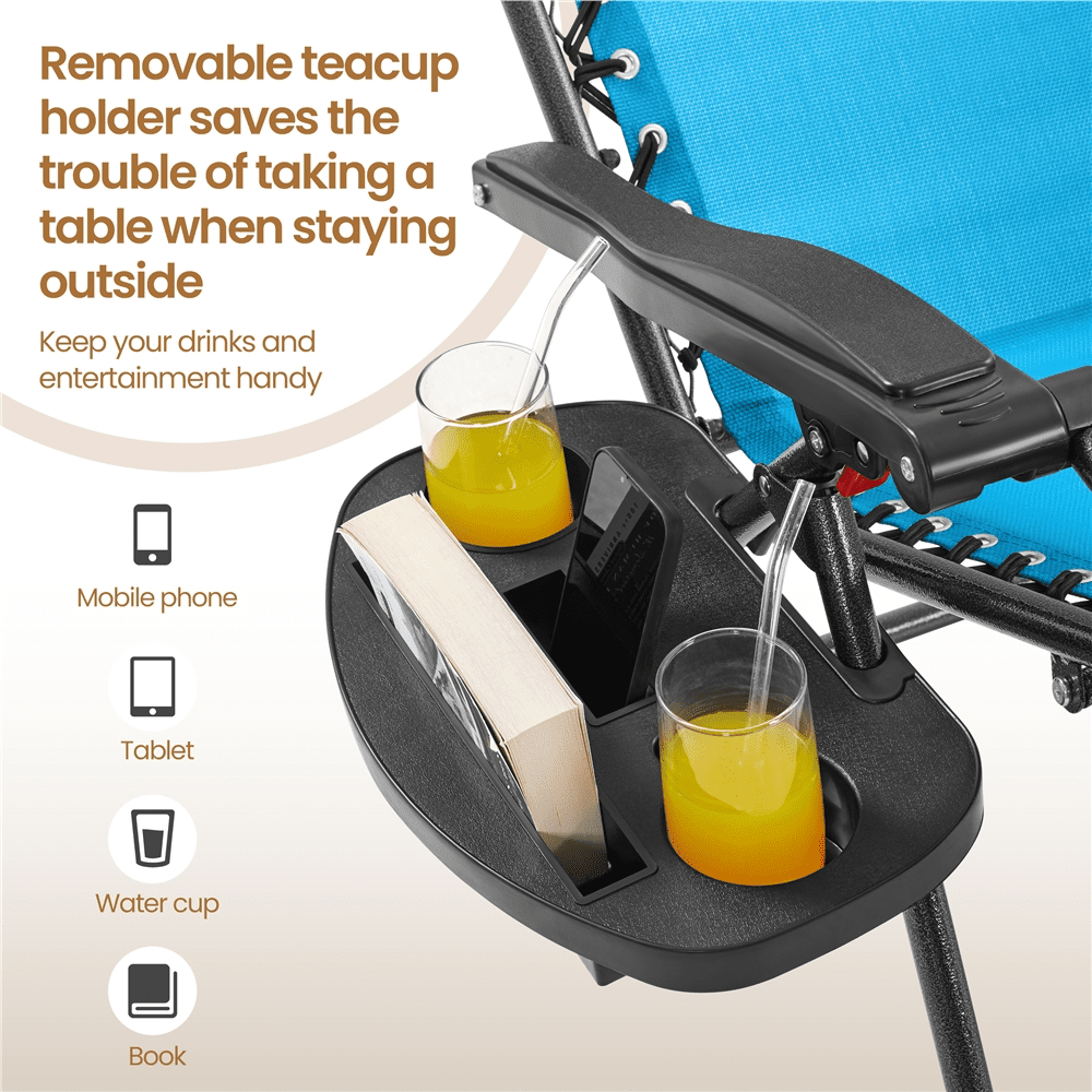 Alden Design 2pcs 26in Foldable Outdoor Zero Gravity Chair with Cupholder/Pillow, Light Blue