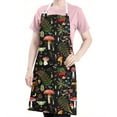 thumbnail image 5 of Red Mushroom Leaf Black Pattern Apron-Garden Aprons for Women with Pockets-Cotton Linen Waterproof Kitchen Cooking Gardening Aprons Adjustable for Kitchen,Cooking,BBQ and Salon 33x27 Inch, 5 of 7