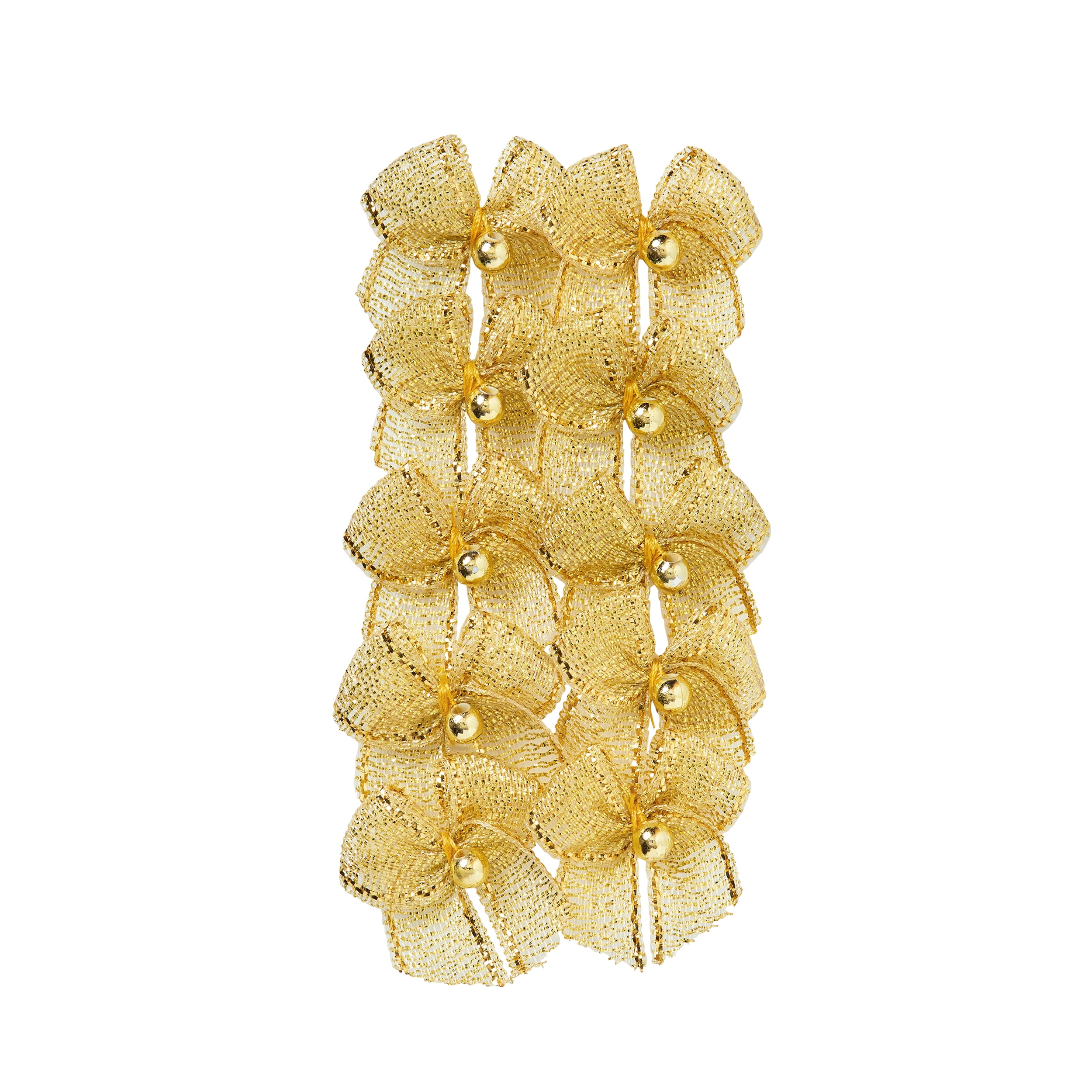 (3 pack) Offray accessories, gold 5/8 inch 2 loop bow with pearl accessor yard for wedding, hair clips, and scrapbooking, 10 count, 1 package