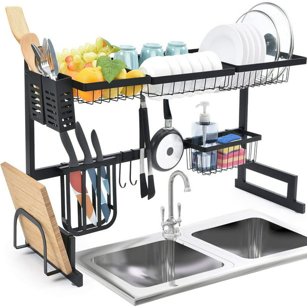 Over The Sink Dish Drying Rack, 9-IN-1 Dish Drainer Shelf Kitchen Storage  Organizer, Include Cutlery Cup Holder, Plate Rack, Fruit & Vegetable  Basket, 