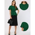 thumbnail image 2 of Blusa Peplum Allegra K para Mujer Cuello Redondo Manga acampanada Cinturón Cintura Blusa oficina Verde M, 2 of 6