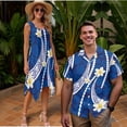 thumbnail image 2 of Garronmavis Matching Outfits for Couples Polynesian Short Sleeve Shirt for Men Size M Lightweight Shirts and Women's Round Neck Dress Hawaiian Vacation Sundress, 2 of 7