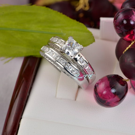 2.75ct Princess Cut Bridal Wedding Engagement Ring Diamond Simulated 925 Sterling Silver Anniversary Ring SKU:00138