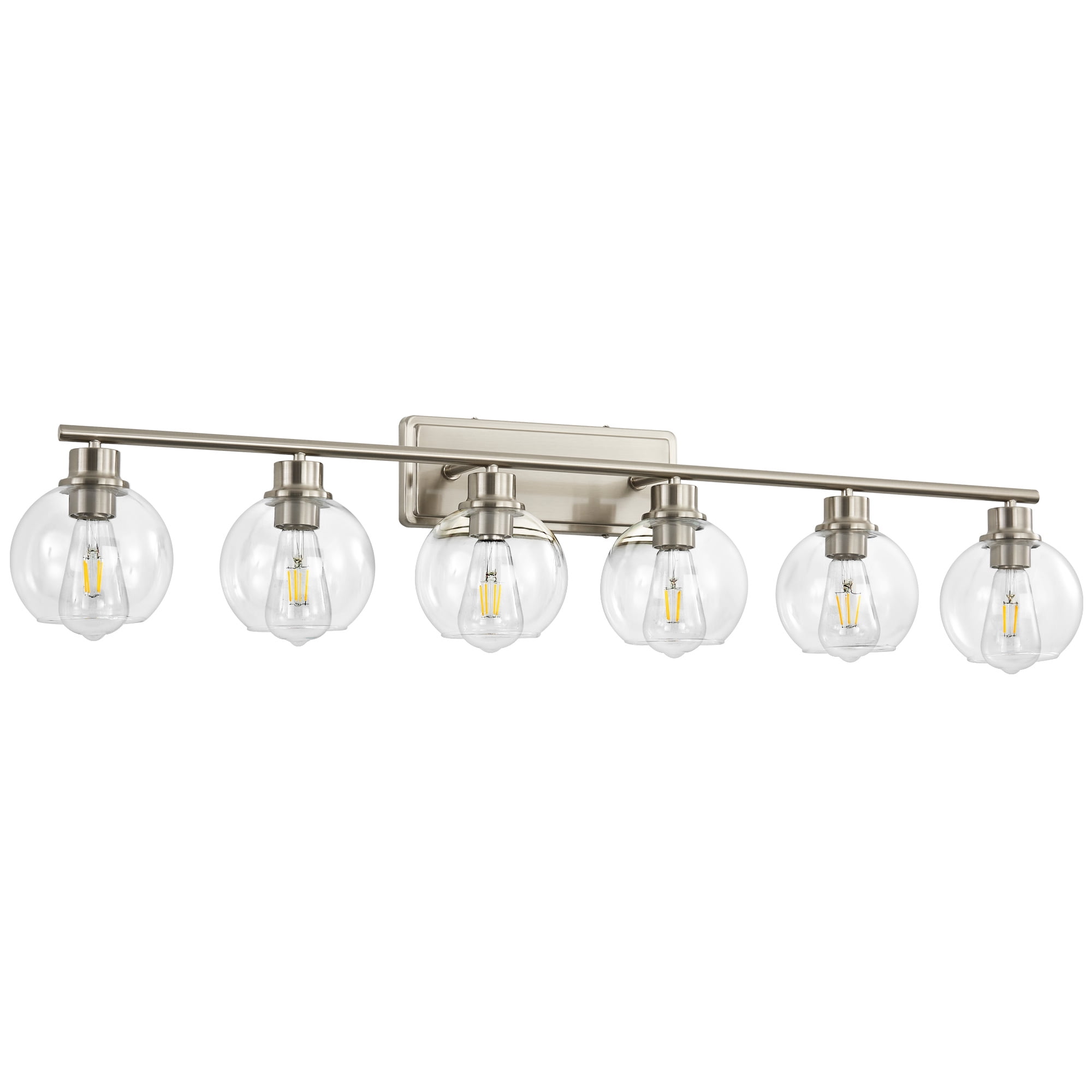 Deyidn 42.12" Nickel Bathroom Vanity Light, 6-Light Dimmable Wall Fixture with Clear Glass Shades for Makeup Mirror, Modern Luxury