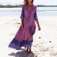 thumbnail image 2 of DeHolifer Womens Summer Beach Dress Boho Dresses Fashion Floral Print Dress Casual V-Neck Short Sleeve Slit Hem Maxi Dress Purple S, 2 of 8