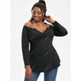 thumbnail image 2 of Camiseta Talla Extra Panel Encaje Hombros Descubiertos Rosegal Mangas largas de talla grande, 2 of 5