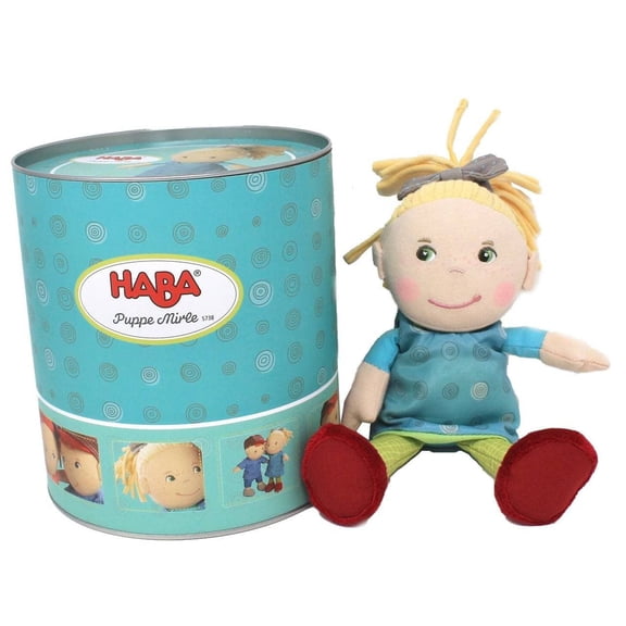 HABA Mirle Soft 8" Plush Doll in Gift Tin, My First Baby Doll for Babies 6 Months and Up, Perfect Small Plush Toys and Baby Shower Gift