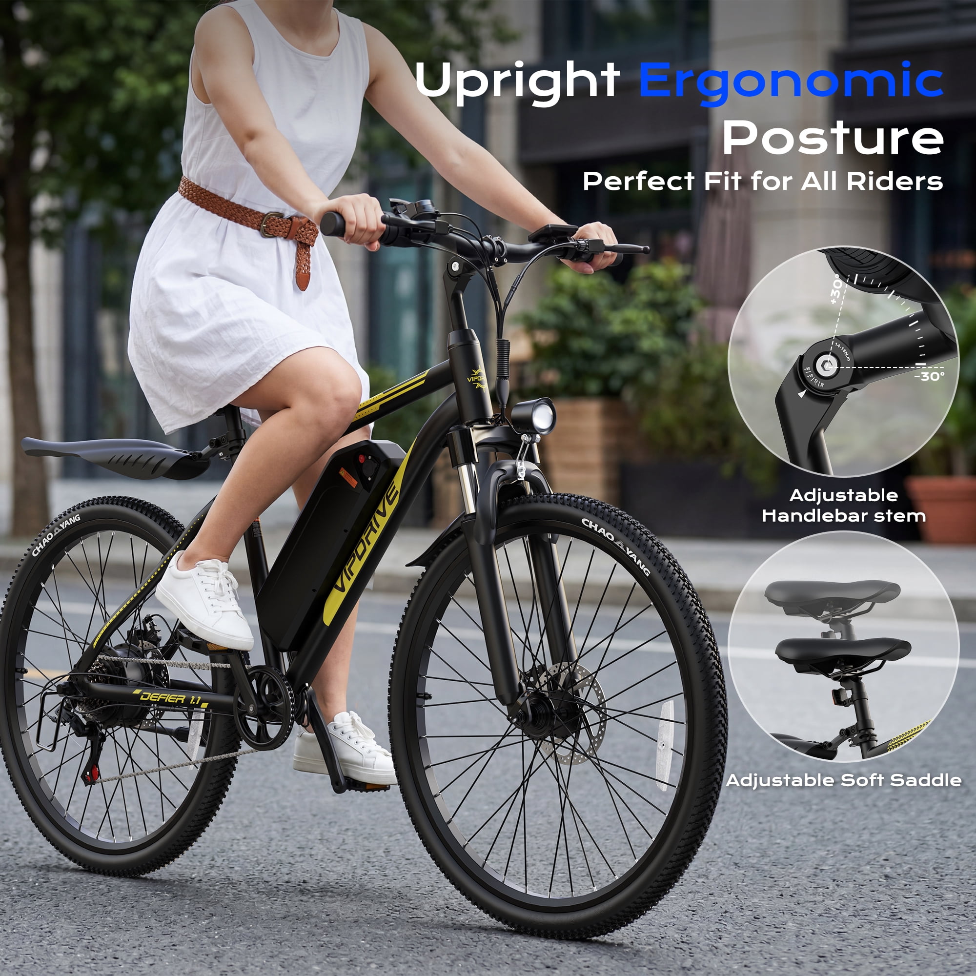 VIPDRIVE Electric Bike for Adults 26", 750W Peak Ebike, 48V 7.8AH Removable Battery，Up to 40 Miles 20MPH Electric Mountain Bike，Front Fork Suspension，7-Speed Shimano Gears，UL2849
