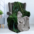 thumbnail image 4 of Safari Soft Flannel Fleece Throw Blanket, White Tiger Setting on Stone Tropic Plants Leaves Wild Jungle Majestic, Cozy Plush for Indoor and Outdoor Use, 50" x 60", Beige Green Pale Grey, by Ambesonne, 4 of 5