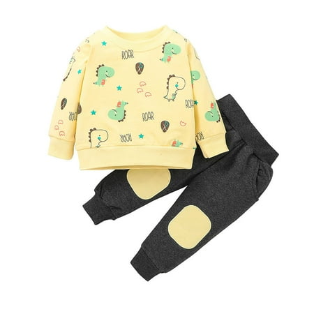 

EHTMSAK Toddler Baby Children Boy 2PCS Cartoon Animal Outfits Clothing Set Long Sleeve Sweatshirt and Pants Set Beige 1Y-6Y 100