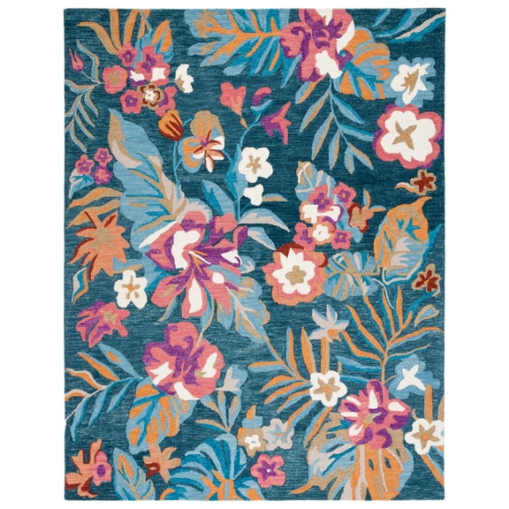 SAFAVIEH Jardin Korbin Floral Wool Area Rug, Blue/Pink, 8' x 10'