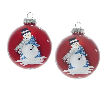 UPC 086131452642 product image for Kurt Adler 80MM Red Ball With Snowman Glass Ornaments, 6-Piece Box | upcitemdb.com