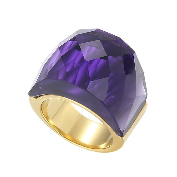 HIJONES Women's Stainless Steel Crystal Glass Gemstone Cubic Zircon Chunky Cocktail Ring Sparkle Wedding Finger Jewelry Gold Purple Stone Size 9