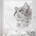 thumbnail image 1 of Animal Tapestry, Cat Head Portrait Furry Head Kitten Domestic Meow Pet Drawing Illustration, Fabric Wall Hanging Decor for Bedroom Living Room Dorm, 5 Sizes, Grey White, by Ambesonne, 1 of 1