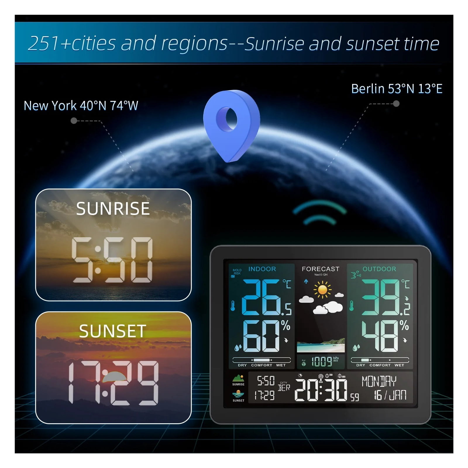 Wireless Weather Station with Barometric Pressure, Digital Moon Phase Monitor