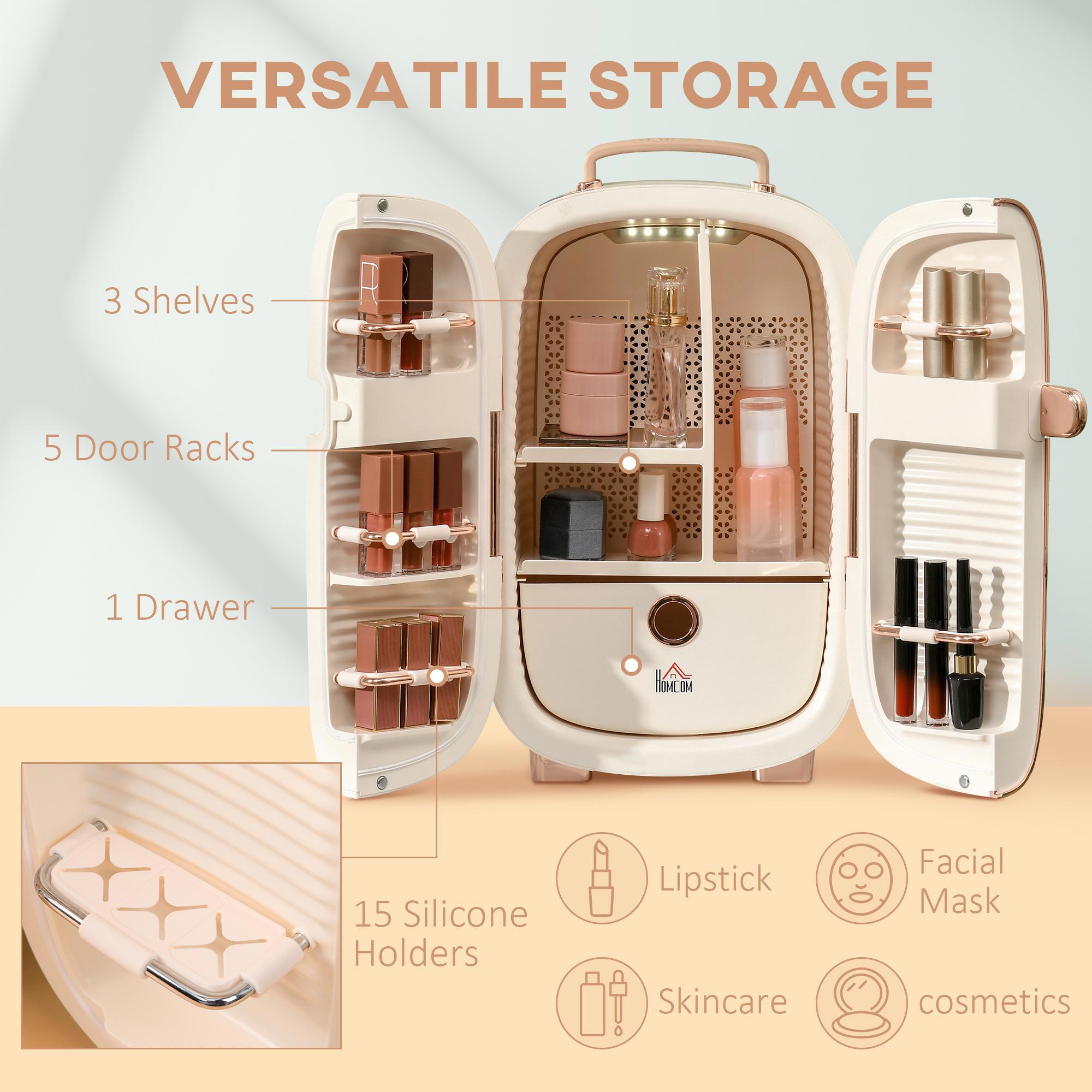 Resenkos Portable Skincare Fridge with LED Display, 12L Mini Fridge for Beauty, Makeup and Cosmetics, White