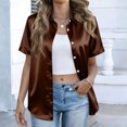 thumbnail image 6 of CIENVNSTG Womens Satin Silk Blouse Short Sleeve Lapel Collar Tops Lightweight Solid Color Button Down Shirts Work Business Dressy Outfits Brown XL, 6 of 7