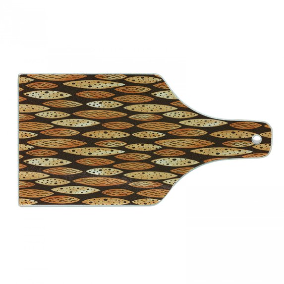 Abstract Cutting Board, Geometrical Pattern with Orange Watercolor Shapes Spots Waves Hand Drawn Art, Tempered Glass Cutting and Serving Board, Wine Bottle Shape, Orange Brown, by Ambesonne