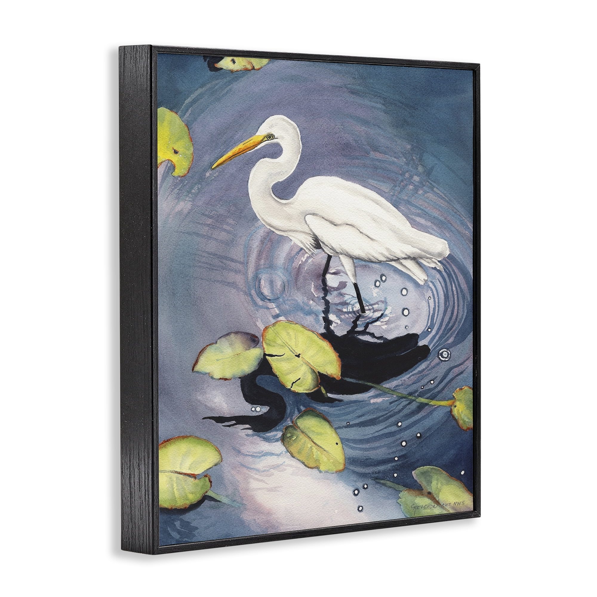 Stupell Industries Heron with Pond Ripples Animals & Insects Painting Black Framed Art Print Wall Art, 11 x 14