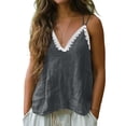 thumbnail image 2 of FDGIU Women's Lace Trim V Neck Spaghetti Strap Camisole, Crinkled Woven Loose Sleeveless Casual Tank Top, 2 of 7