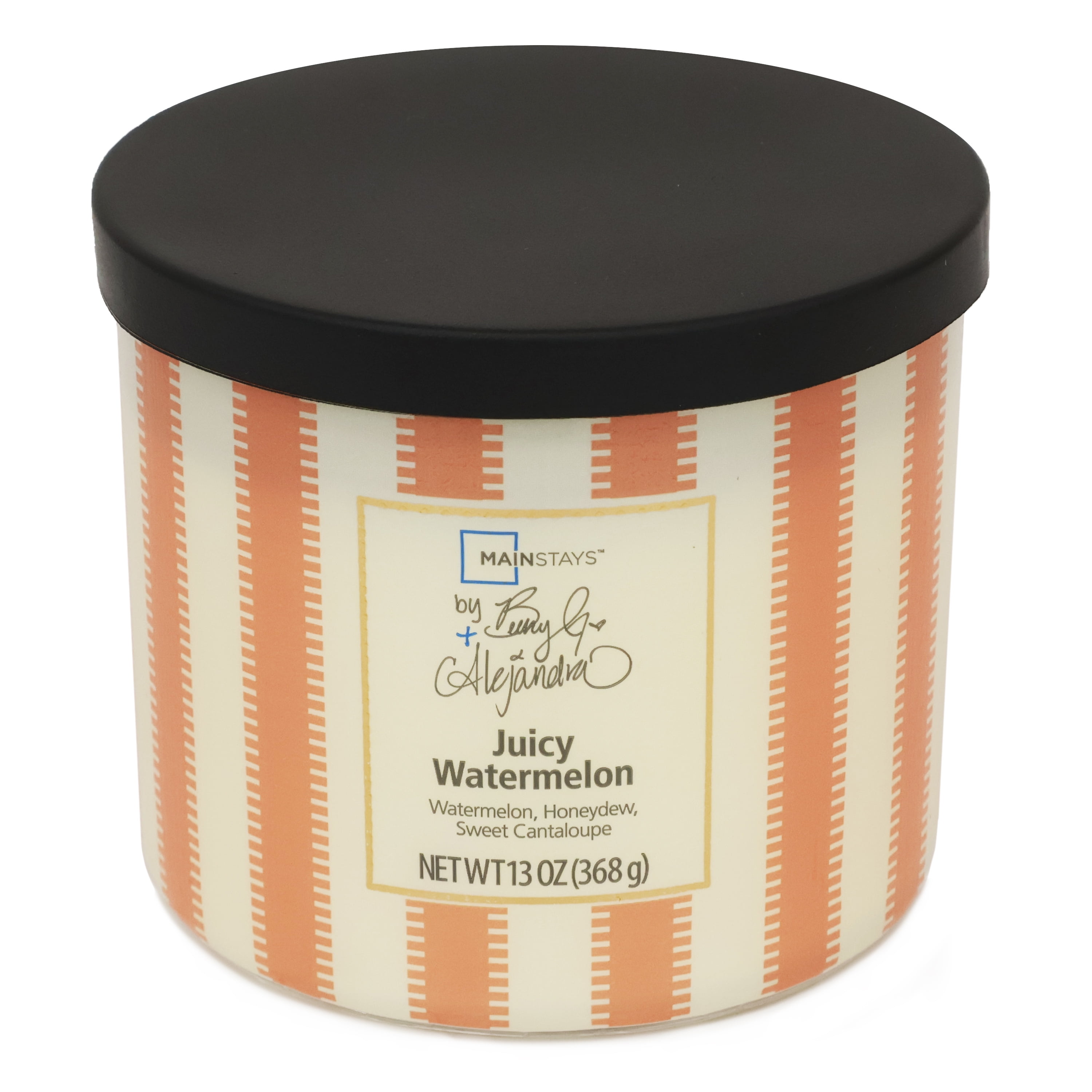Mainstays by Becky G. & Alejandra 3-Wick Juicy Watermelon Candle, Orange Stripe, 13 oz