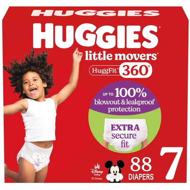Pañales Huggies Little Movers HuggFit 360°, talla 7 (más de 19 kg) x88