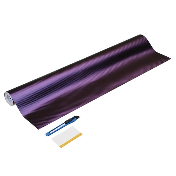 1 Set Carbon Fiber Vinyl Wrap 19.69" x 10ft Self-Adhesive Car Sticker Waterproof Wrap Roll for DIY Decor Automotive Exterior Interior Protection with Scraper Tool, Purple Blue
