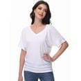 thumbnail image 4 of Women's V-Neck Dolman Top - Short Sleeve Solid Color Blouse with Side Shirring Detail, Casual Loose Fit T-Shirt, 4 of 6