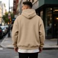thumbnail image 5 of Men's Hooded Long Sleeve Solid Sweatshirt Oversized Casual Pullover Comfortable Basic Top with Kangaroo Pocket for Fall Winter Everyday Wear and Weekend Outings Khaki 3XL, 5 of 6